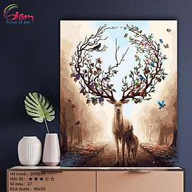 Mua Tranh số hóa tự tô màu theo số Tranh hươu nai tuần lộc Hươu sừng hoa cầu may mắn phát tài mã DV0229