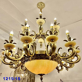 Đèn chùm đồng nguyên chất, bát đá vàng dẫn sáng 18 bóng 1219 hoa tiết tinh xảo, đèn chùm tân cổ điển kiểu dáng sang trọng tinh tế tạo điểm nhấn đắt giá cho mọi công trình