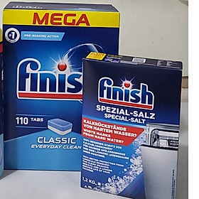 Combo - Viên rửa bát Finish Classic 110 viên / hộp + Muối làm mềm nước Finish 1.2kg / hộp ( Đức )