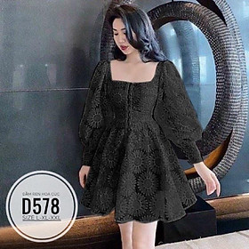 Bigsize 60-90KG vmart Đầm ren hoa cúc D578 hàng Quảng Châu cao cấp chiết eo giấu bụng