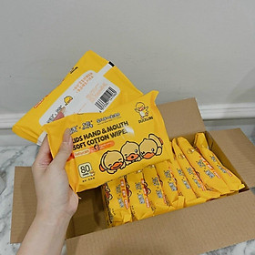 Mua HỘP GIẤY 10 GÓI KHĂN ƯỚT VỊT VÀNG KHÔNG MÙI  GIẤY ƯỚT AN TOÀN CHO BÉ