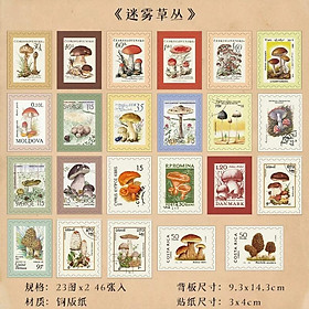 Gói 46 pcs stickers dạng tem thư dùng để trang trí kiểu cổ điển vintage junkjournal