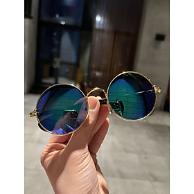 Kính râm Mắt tròn thầy bói chống nắng (Mắt xanh gương)
