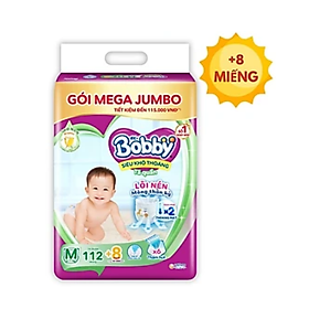 [TẶNG THÊM MIẾNG] Tã/bỉm quần Bobby 3mm Mega Jumbo Gạo non Giảm nhiệt M112/L96/XL84/XXL76 - M112+8