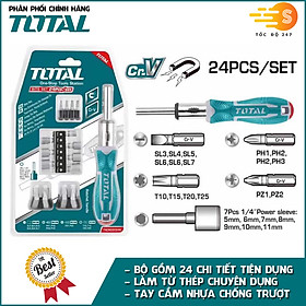 Bộ tua vít 24 chi tiết đa năng TOTAL TACSD30246 - nhiều loại mũi vít, tay cầm nhựa nhám chắc chắn, thép chuyên dụng CR-V