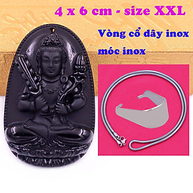 Mặt Phật Hư không tạng đá thạch anh đen 6 cm kèm dây chuyền inox rắn - mặt dây chuyền size lớn - XXL, Mặt Phật bản mệnh