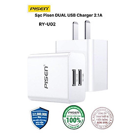 Cóc sạc PISEN DUAL USB Charger 2.1A - (RY-U02) 2 cổng sạc - Hàng chính hãng