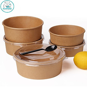 100 chiếc bát giấy kraft nắp PET trong 1000ml