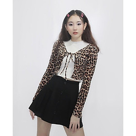 Áo cardigan croptop cột dây hoạ tiết leopard