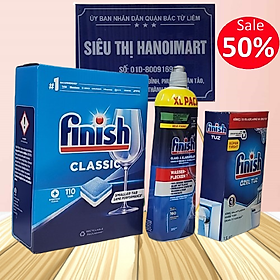 Combo viên rửa bát Finish 120 viên + muối rửa bát Finish 1,5kg + Nước làm bóng bát finish 750ml