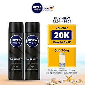 Bộ đôi Xịt ngăn mùi NIVEA MEN Deep than đen hoạt tính (150ml x2) - 80027