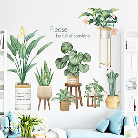 Decal dán tường chất liệu PVC loại 1 dày dặn, sắc nét, chuyên trang trí phòng khách, phòng ngủ, cafe - những chậu cây mới -  mã sản phẩm LV06