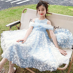 SHUANGYAN Váy cô gái 2023 mới mùa hè cô gái nhỏ phong cách phương Tây ngắn tay váy công chúa váy váy váy váy trẻ em lớn lưới váy