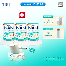 Bộ 3 lon Sữa bột NAN OPTIPRO PLUS 4 Nestle Bé 2-6 tuổi 800g/lon giúp tiêu hóa tốt (Bé 2-6 tuổi) - Tặng Nồi đa năng Gaabor