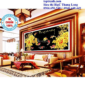 Mua tranh thêu chữ thập phú quý cát tường 222560 cửu ngư quần hội cá chép hoa mẫu đơn  chưa thêu