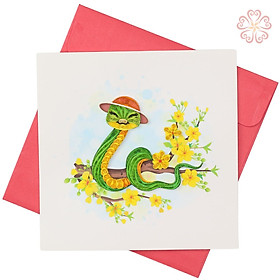 Thiệp Chúc Mừng Năm Mới Xuân Ất Tỵ 2025 - size 15x15cm . Chủ đề rắn xuân
