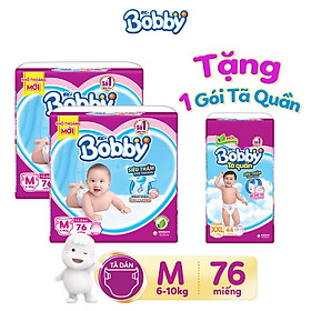 Combo 2 Tã dán Bobby siêu thấm M76 L68 XL62 XXL56 tặng 1 gói tã quần XXL44