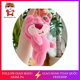 Móc khóa gấu bông gấu dâu Lotso size to 16cm treo balo túi ví thời trang