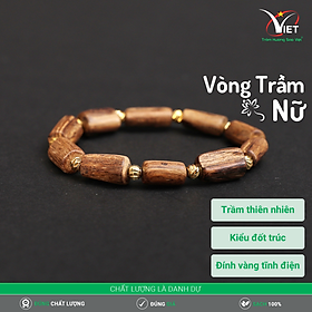 Vòng Trầm Hương Thiên Nhiên Dành Cho Nữ - Kiểu Đốt Trúc Đính Hạt Vàng - Màu Nâu Sậm