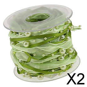 2x10m DIY Applique Sheer Mesh Beaded Lace Trim Ribbon 20 mm for Decor Green
