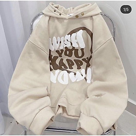 Áo Khoác Hoodie Nỉ Cúc Bấm Happy Form Rộng Ulzzang