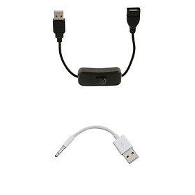 3.5mm Male AUX Audio Plug Jack to USB 2.0 Male Converter Cable for Car+USB A Male to Female Extenstion Cable with Switch On/Off