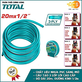 Ống nhựa PVC 3 lớp dài 20m, rộng 1/2 inch TOTAL THPH2001 - Siêu bền, chịu áp được lực nước lớn đến 300PSI - Tốc độ 247