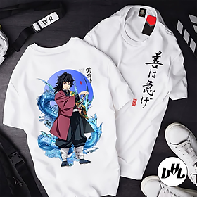 Áo thun trắng Anime, Manga Thanh g diệt quỷ thủy trụ 04, Unisex Nam Nữ có Size áo từ 25-95kg