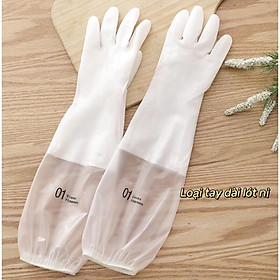 Mua Găng tay rửa bát lót nỉ tay dài siêu dai không mùi trong suốt - Bao tay rửa chén dài tay cổ cao có chun chống tuột
