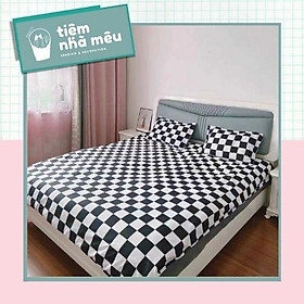 Bộ 4 Món Chăn Ga Gối Cotton 80%Basic Caro Checkerboard Bàn Cờ Đen Cá Tính Size m6/m8/2m2- Tiệm Nhà Mêu