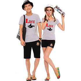 Bộ Áo Thun Đôi Nam Nữ My True Love Màu Xám