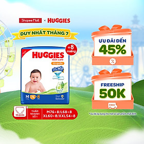 Tã/bỉm quần HUGGIES SKINCARE gói M76+8/L68/XL60/XXL54 (M56/L48/XL40/XXL36+8)