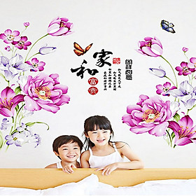 Decal dán tường hoa tím bông to 2 mảnh gs8848