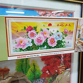 Tranh đính đá HOA MẪU ĐƠN HOA KHAI PHÚ QUÝ (ĐÁ ABC CAO CẤP). Kích Thước: 1m10 x 55cm