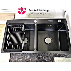 Mua {HÀNG CHUẨN} Chậu rửa bát 2 hố KOREA SUS 304 phủ NANO Đen Và Giá + Xả chậu - BH 12 tháng SIÊU ĐẸP
