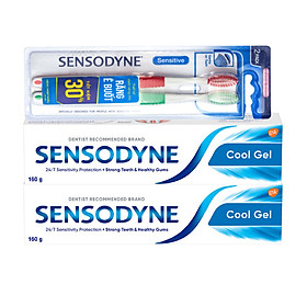 Bộ 2 Kem Đánh Răng Sensodyne Cool Gel 160g tuýp + Vỉ 2 Bàn Chải Sensodyne