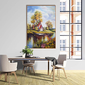Tranh canvas phong cách sơn dầu - Phong cảnh Ven sông  - PC022