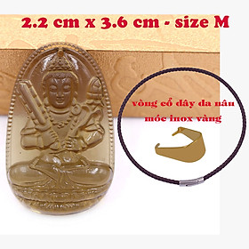 Mặt Phật Hư không tạng bồ tát đá obsidian ( thạch anh khói ) 3.6 cm kèm vòng cổ dây da nâu - mặt dây chuyền size M, Mặt Phật bản mệnh