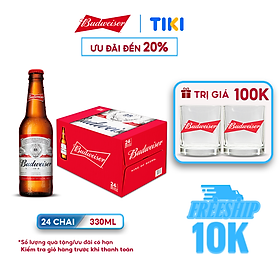 Thùng 24 Chai Bia Budweiser Chính Hãng (330ml/Chai)