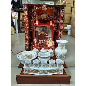 Mua Combo Bàn Thờ Thần Tài Ông Địa gỗ Công Nghiệp nâu xoắn ngang 35 cao 50 Combo 9 Món ( Tài Địa Đỏ )