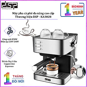 Máy pha cà phê đa năng cao cấp nhãn hiệu DSP KA3028 dung tích bình chứa 1,6 Lít, 15bar công suất 850W - Hàng nhập khẩu