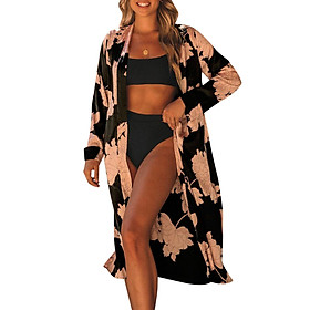 Phụ nữ đi biển che mặt áo choàng kimono với dây đeo thắt lưng Hoa dài tay áo đi biển cho kỳ nghỉ