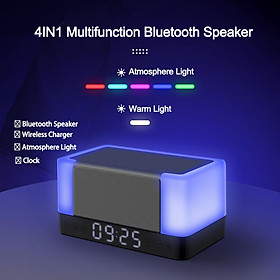 Đồng hồ báo thức đa năng Đèn ngủ Đèn LED sạc không dây 10W Đèn khí quyển Loa Bluetooth Đèn bàn Âm thanh cho điện thoại thông minh