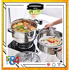 Mua Bộ Xửng Hấp Inox 28cm - Nồi Hấp Đa Năng 2 - 3 Tầng Cao Cấp Nắp Kính  Nồi Lẩu Inox 3 Ngăn Tiện Dụng