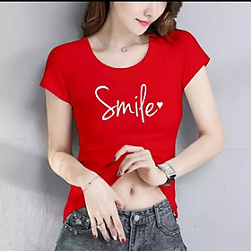Áo thun nữ in chữ Smile thun cotton 4 chiều form ôm body MXM ( ANU026 )