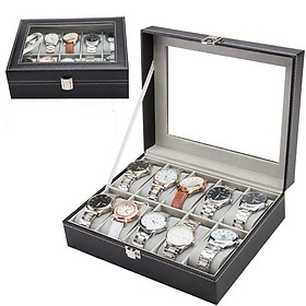 Hộp Đựng Đồng Hồ 10 Cái SAIKE SAIKE S108 Vỏ Da Màu Đen Lót Xám