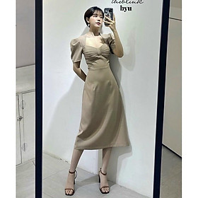 Đầm nude tay bồng khoét nơ lưng đi tiệc đám cưới, đi chơi, du lịch TKN