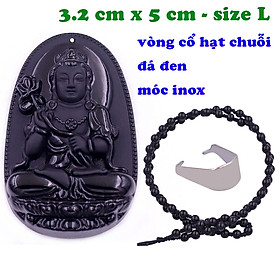 Mặt Phật Đại thế chí thạch anh đen 5 cm kèm vòng cổ hạt chuỗi đá đen - mặt dây chuyền size lớn - size L, Mặt Phật bản mệnh