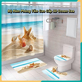 Bộ Rèm Phòng Tắm 3D Ocean Sea (Full Option 1 rẻm + 3 mảnh) (180cm x 200cm) ️ FREESHIP ️