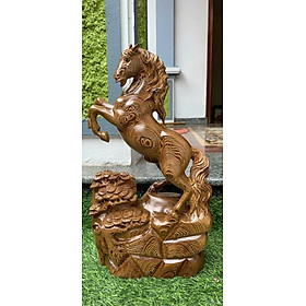 Tượng con ngựa nhất mã phi thiên bằng gỗ mun đuôi công đẹp long lanh kt cao 40×23×7,5cm 